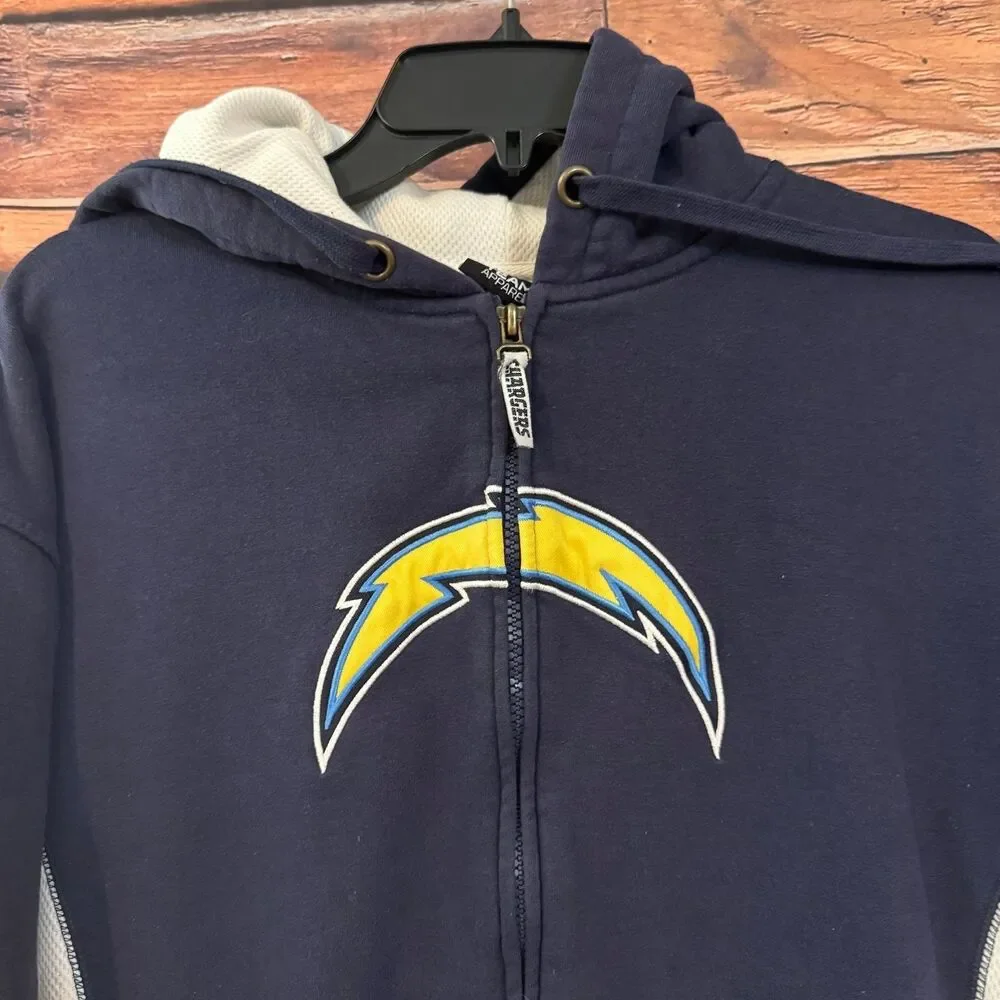NFL Team Apparel Hoodie Men's Navy Blue White M Full Zip Cotton Blend Chargers